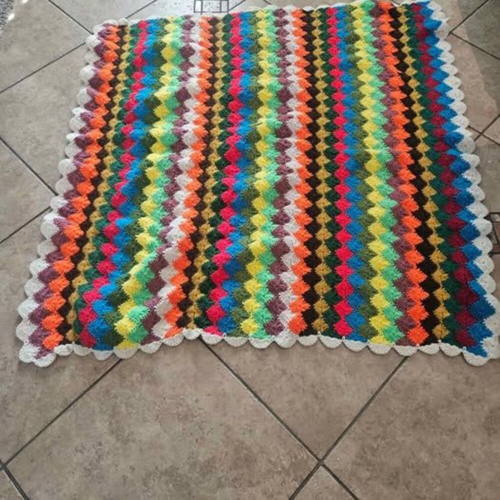 Afghan Bright Multi-Colored Crochet Throw 48" X 50"